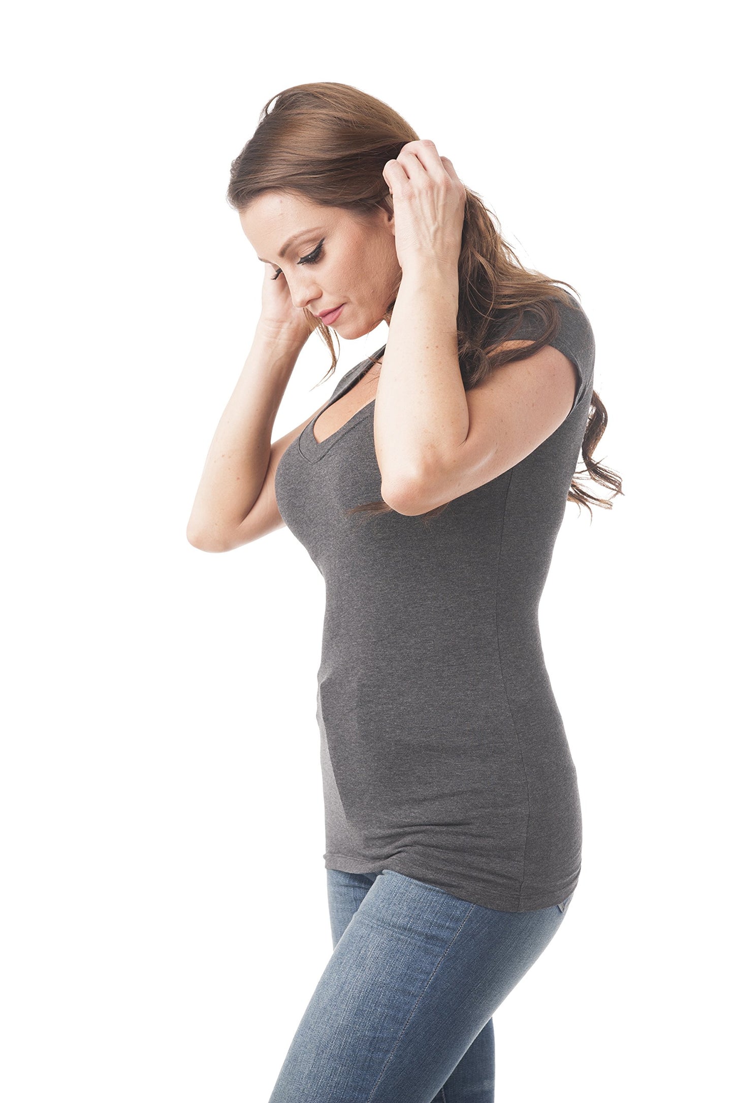 Short Sleeve V-neck Tee Top Shirt Cotton Regular and Plus Size