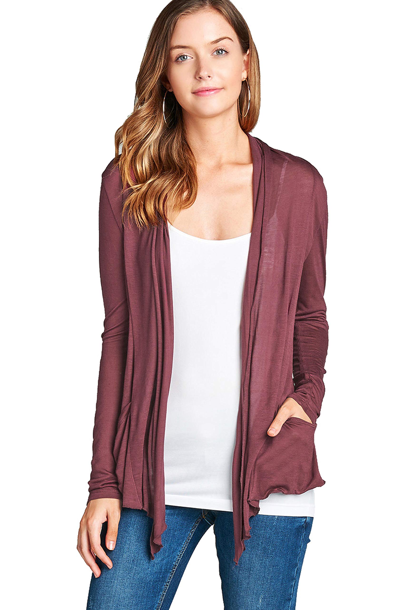 Light Weight Flyaway Cardigan Shawl Collar Shrug with Drape Pockets Cardi Plus Size