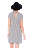 Khanomak Women's Short Sleeve Striped Mock Neck Mini Dresses Flowy Swing Casual Loose T-Shirt
