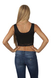 Womens Sleeveless Crop Top with Lace Trim