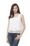 Sleeveless top with bottom lace and button on back