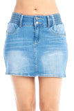 Women's High-Rise Casual Basic 2 Button Front Elastic Waist Denim Jean BodyCon Mini Skirt