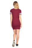 Double Stripe Short Sleeve Round Crew Neck Bodycon Midi Dress