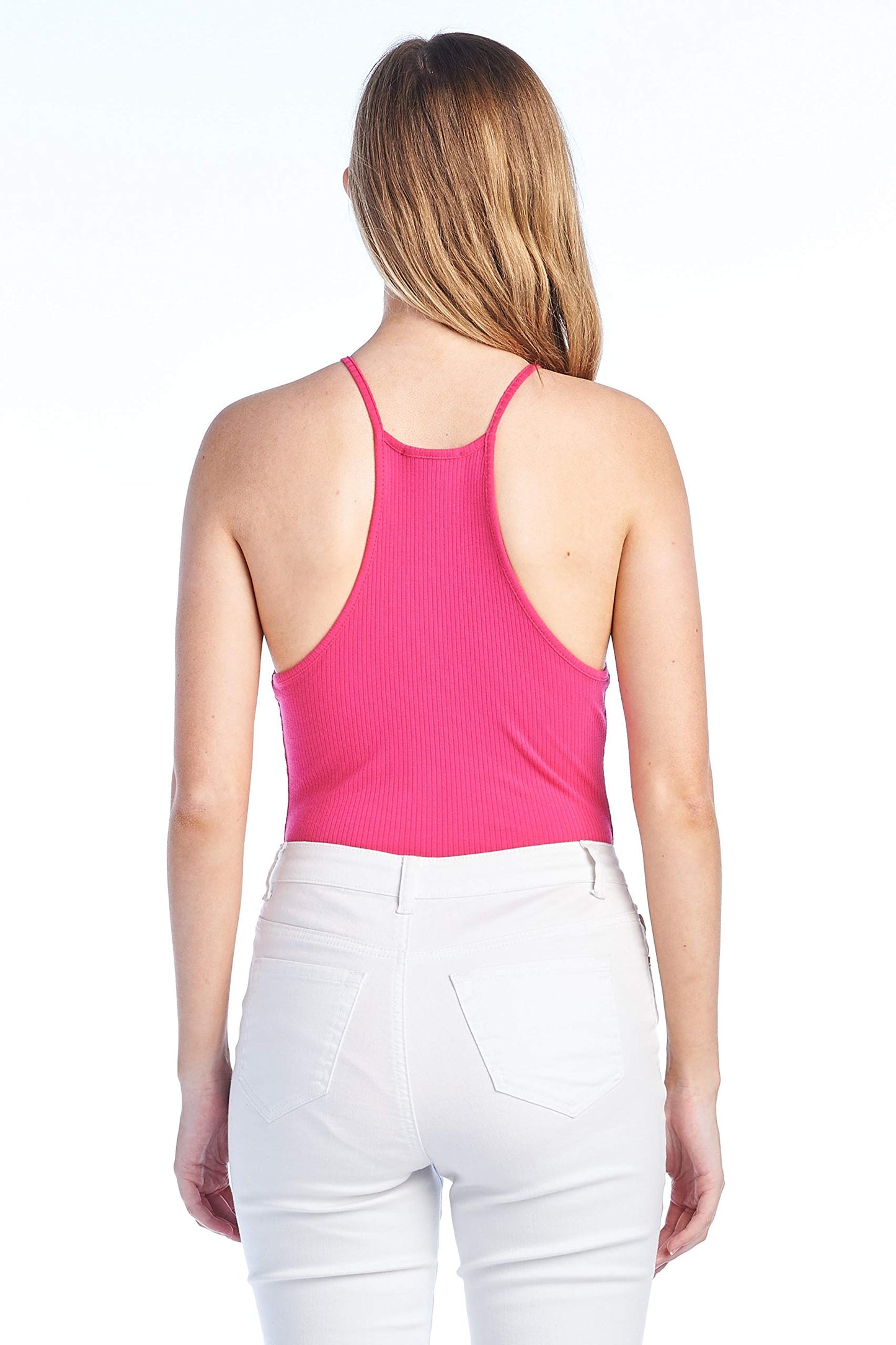 Women's Casual Sleeveless High Neck Racer Back Ribbed Cami Tank Bodysuit