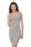 Short Sleeve Scoop Neck Ribbed Stripe Midi Dress