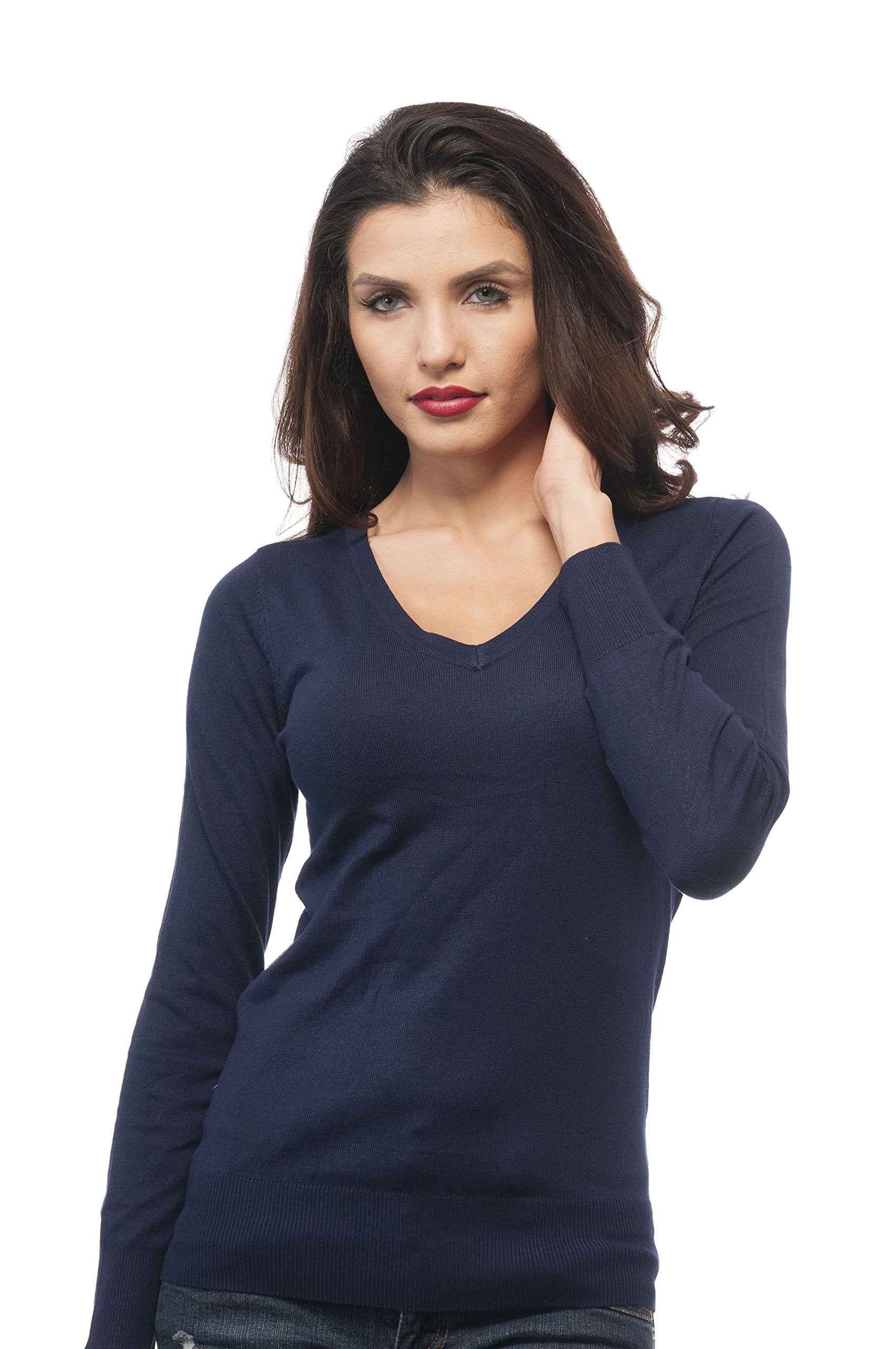 Hollywood Star Fashion Long Sleeve V Neck Knit Sweater