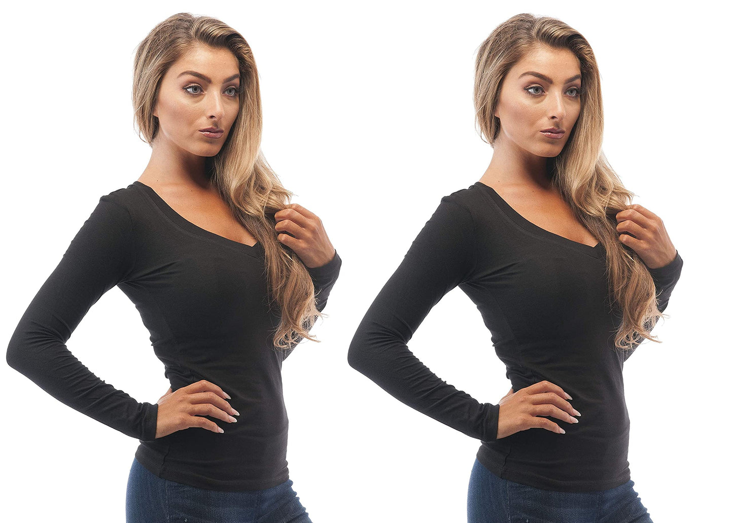 Women's Basic Long Sleeve V Neck T-Shirt Cotton Tee Top