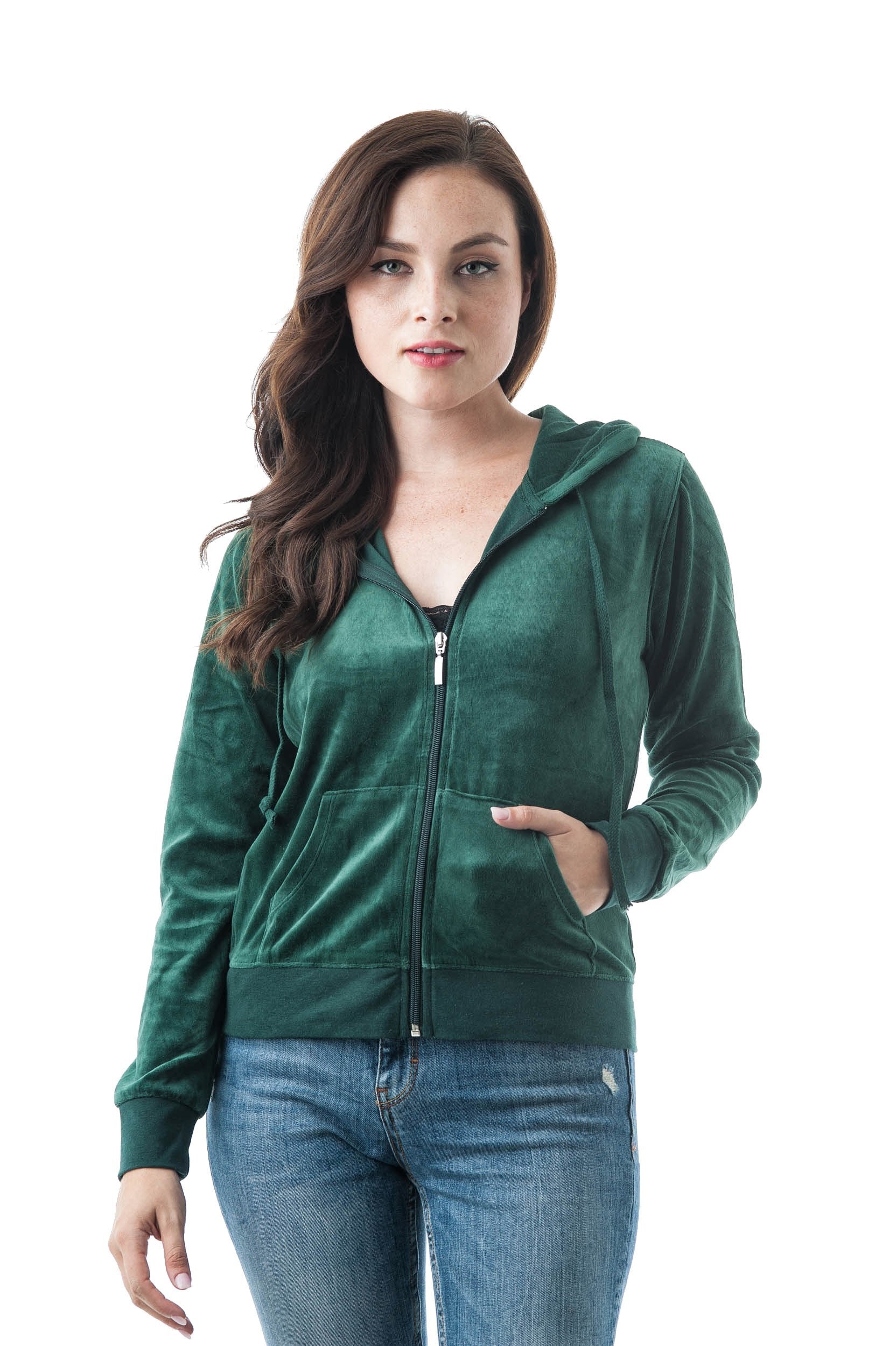 Velvet Velour Long Sleeve Drawstring hoodie Front Pockets Sweater Jacket
