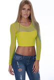 Hollywood Star Fashion Women's Sexy Crop Tops T-Shirt Mesh Top Long Sleeves