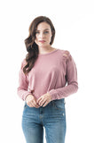 Long Sleeve Crew Neck Distressed French Terry Crop Top Sweater