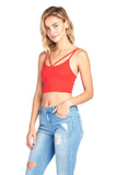Plain Casual Stretch V Neck Caged Strappy Cami Bralette Crop Top