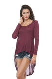 Hollywood Star Fashion Long Sleeve Basic Long Tale Scoop Neck Top