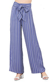 Womens High Waist With Self Tie Belt Wide Leg Stripe Long Pants