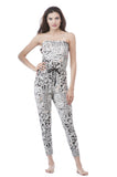 Tube top Printed Jumpsuit with Drawstrings on Waist