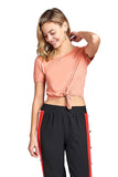 Khanomak Plain Short Sleeve Round Neck With Knotted Front Basic Crop Top