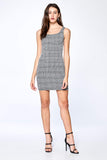 Khanomak Women's Side Stripe Trim Plaid Tank Mini Bodycon Dress