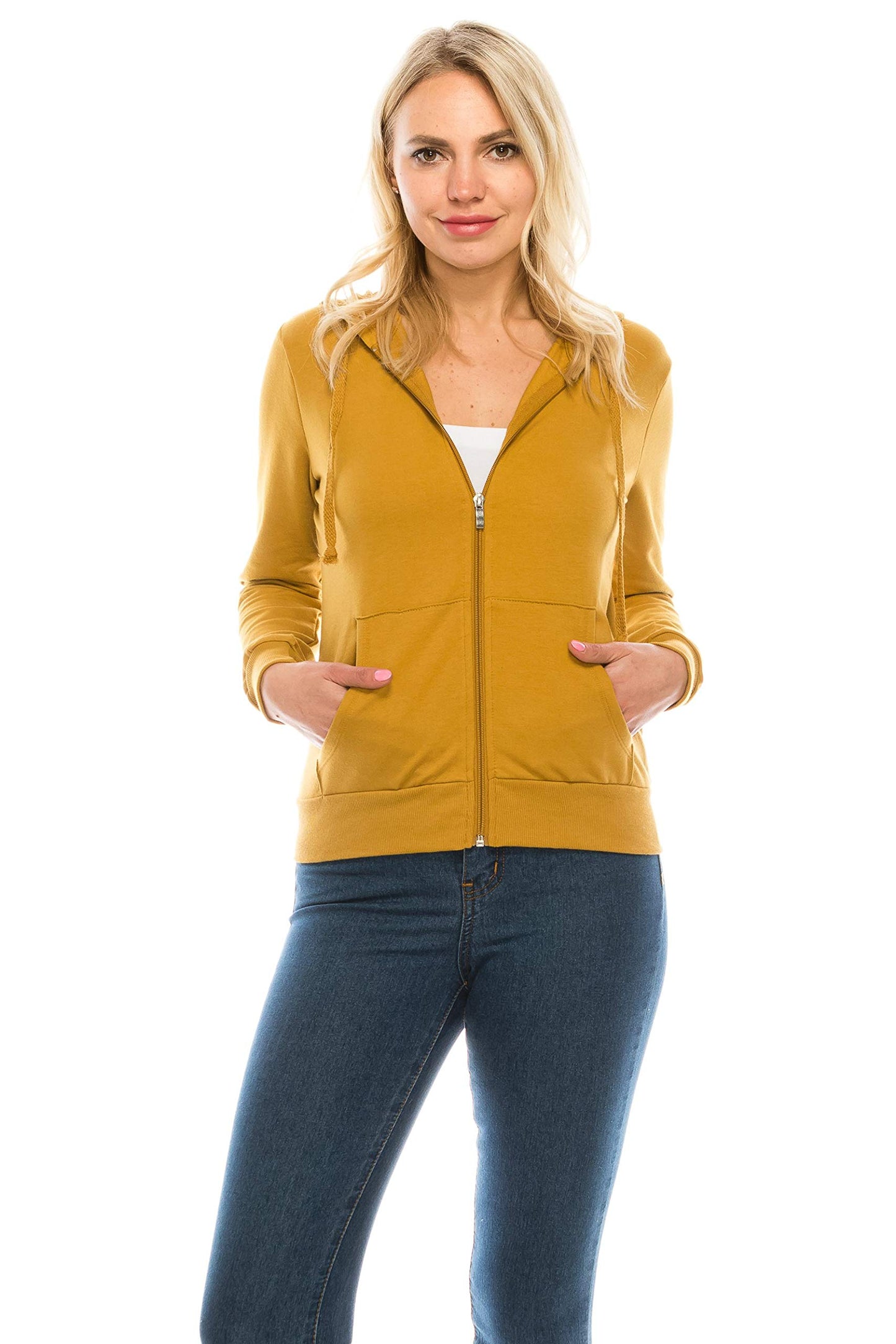 Women's Fleece Zip Through Casual Fit Cotton Hoodie with  Drawstrings