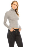 Women's Long Sleeve Thin Ribbed Turtleneck Soft Sweater Crop Top