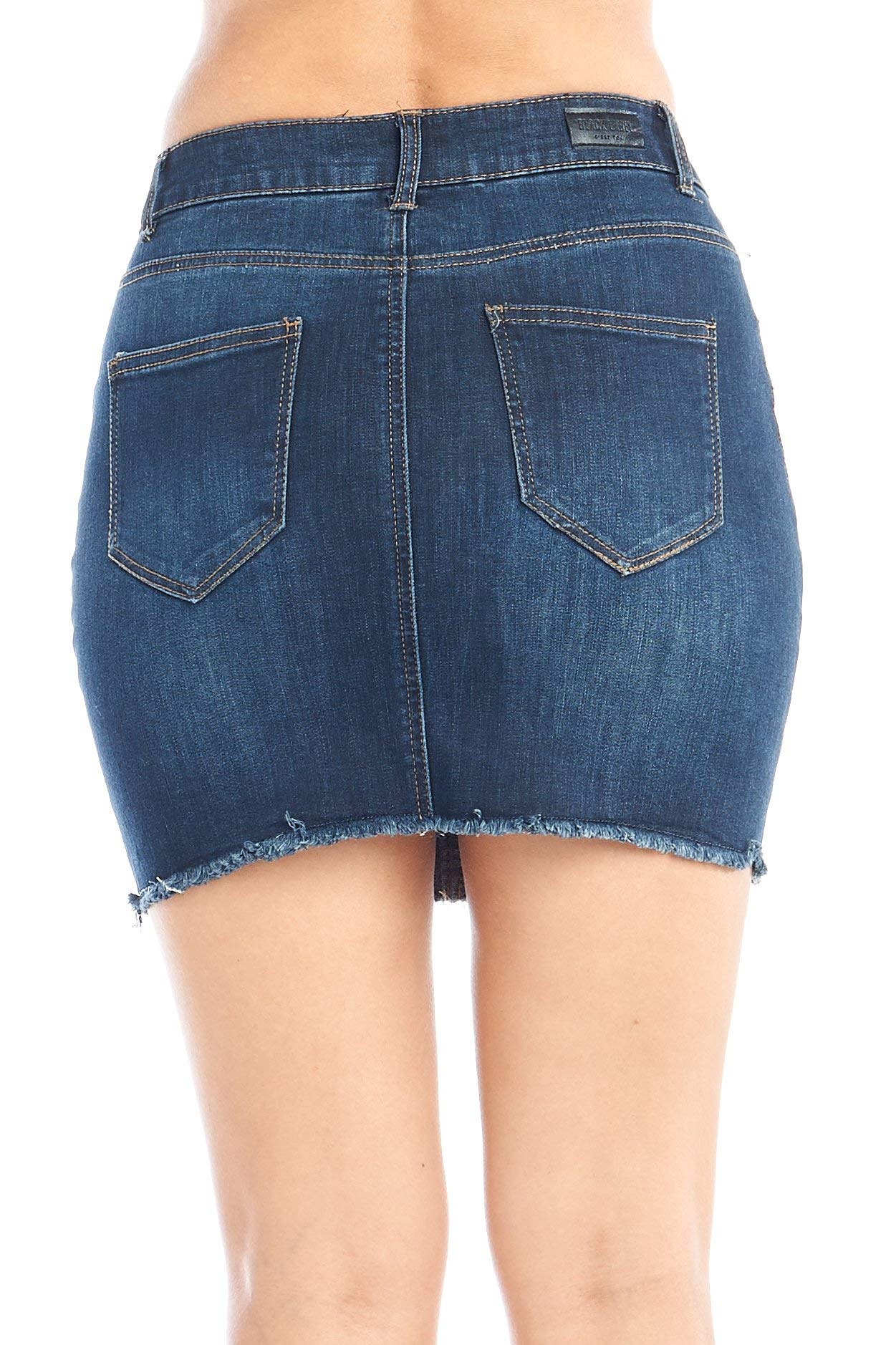 Women's Casual Classic Basic High-Rise Denim Jean Stretch Frayed Hem Body Con Mini Skirt