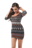 Aztec Print 3/4 Sleeve Mini Dress