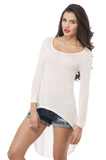 Hollywood Star Fashion Long Sleeve Basic Long Tale Scoop Neck Top