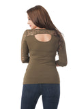 Crepe Span Top With Lace Contrast on Sleeve