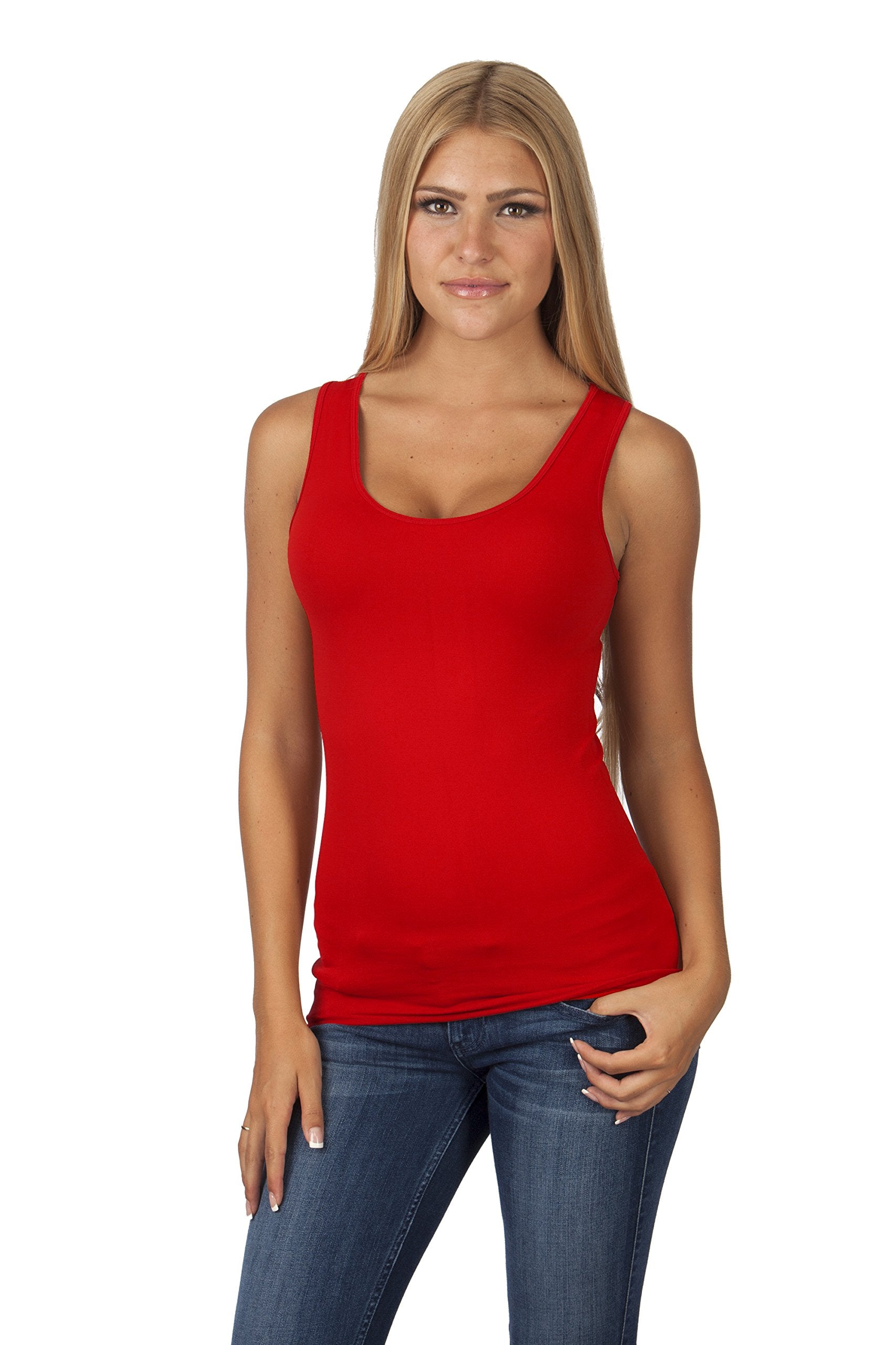 Hollywood Star Fashion Women's Long Stretch Tank Top Round Neck Full Back