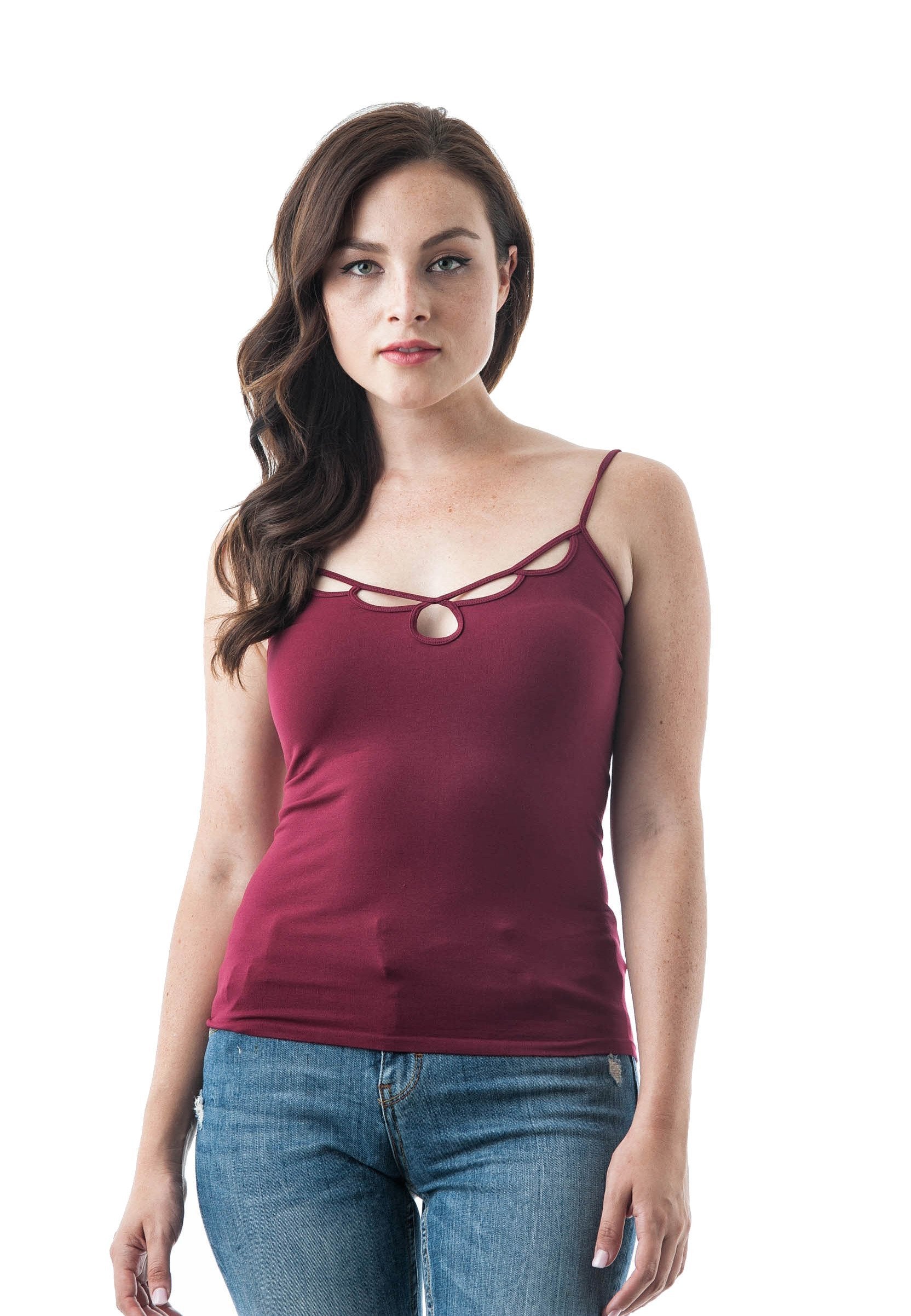 PlainSpaghetti Strap Front Cut Out Cami One Size Tank top