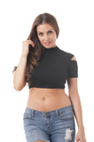 Rayon Rib Solid with Cut Out Shoulder Detail Crop Top
