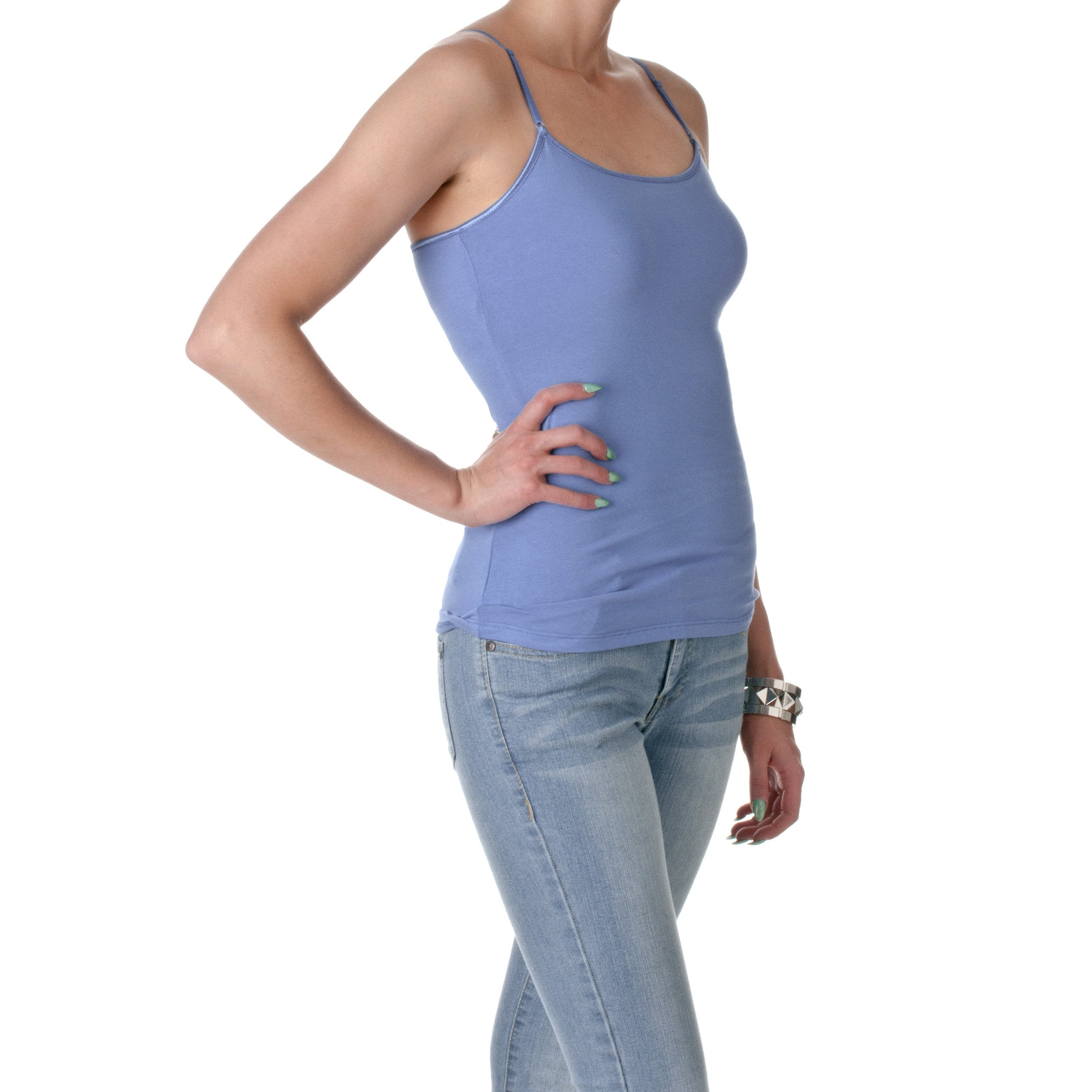 Active Basic Women's Shelf Bra Adjustable Spaghetti Strap Tank, Sky Blue, Medium