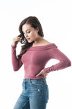 Ruched Off The Shoulder Fold Long Sleeve Plain Crop top