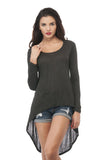 Hollywood Star Fashion Long Sleeve Basic Long Tale Scoop Neck Top