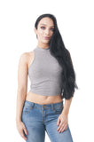 Sleeveless Ribbed Mock-Neck Crop Top