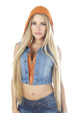 Hollywood Star Fashion Denim Jeans Vest With Color Knit Inside Button Up Cropped Juniors