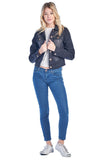 Women's Long Sleeve Basic Casual Classic Cotton Button Front Faded Wash Denim Jean Jacket