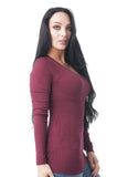 Long Sleeve Scoop Neck Sweater Ribbed to the Bottom and Sides