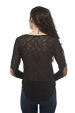 Hollywood Star Fashion Long Sleeve Round Neck With Elbow Patches Hacci Top