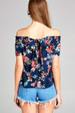 Women's Short Sleeve Off Shoulder The Shoulder Floral Print Top