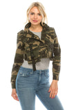 Khanomak Women's Long Sleeve Cropped Front Pockets Camouflage Jacket