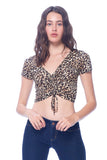 Khanomak Women's Sexy Deep V Neck Sexy Leopard Shirred Crop Top