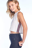Women's Active Cotton Cropped Loose Fit Sleeveless Tank Top with Side Stripes multi-color Trim