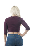 Half Sleeve Ribbed Front Knot Crop Top