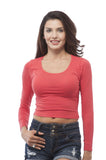 Hollywood Star Fashion Long Sleeve Scoop Neck Crop Top