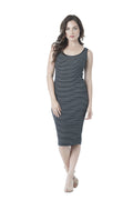 Khanomak Sleeveless Scoop Neck Stripe Midi Bodycon Dress