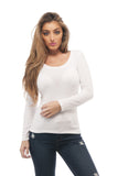 Hollywood Star Fashion Women's Long Sleeve Crewneck Plain Top (Medium, White)