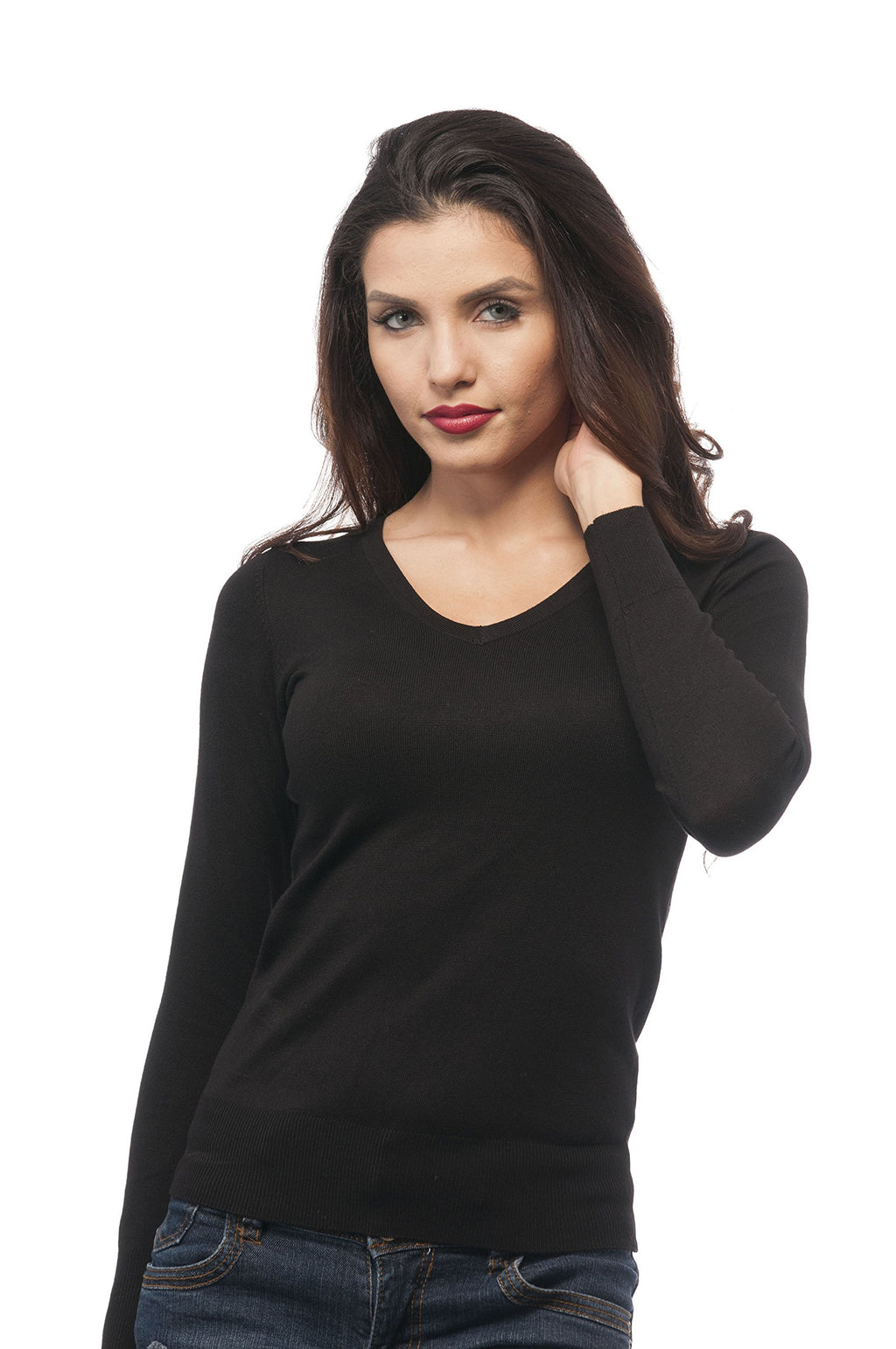 Hollywood Star Fashion Long Sleeve V Neck Knit Sweater