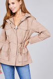 Khanomak Women's Lightweight Long Sleeve Cotton Utility Hooded Jacket