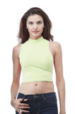 Hollywood Star Fashion Plain Sleeveless Mock Turtle Neck Crop Top