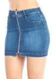 Women's Casual High-Rise Denim Zipper Down Front Jean Stretch Body Con Mini Skirt