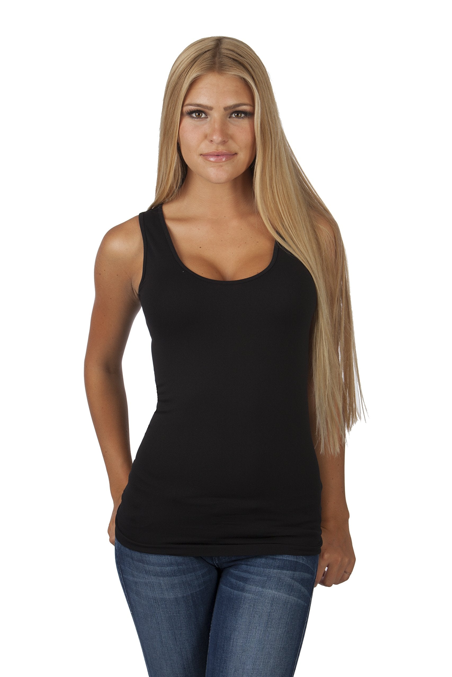 Hollywood Star Fashion Women's Long Stretch Tank Top Round Neck Full Back